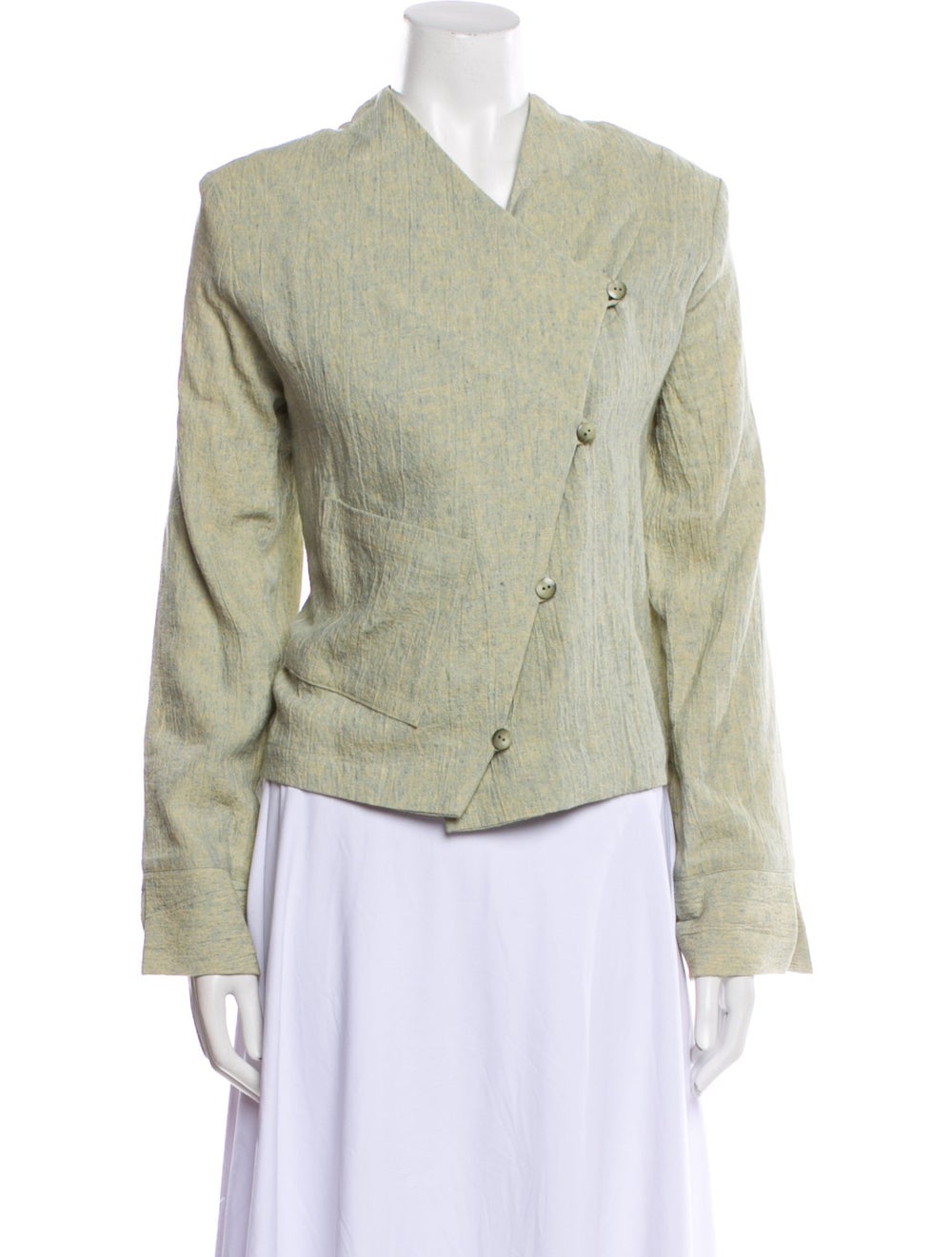 Asiatica Jacket Green Collarless Patch Pockets & - image 1