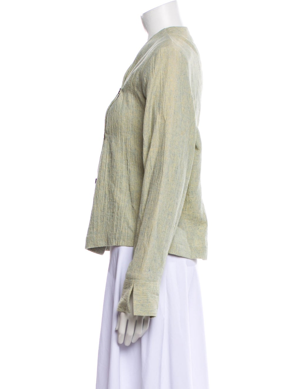 Asiatica Jacket Green Collarless Patch Pockets & - image 2