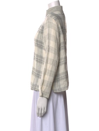 Asiatica Plaid Print Mock Neck Button-Up Top