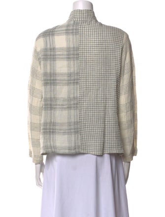 Asiatica Plaid Print Mock Neck Button-Up Top