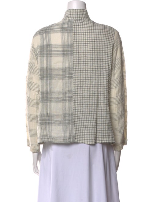 Asiatica Plaid Print Mock Neck Button-Up Top