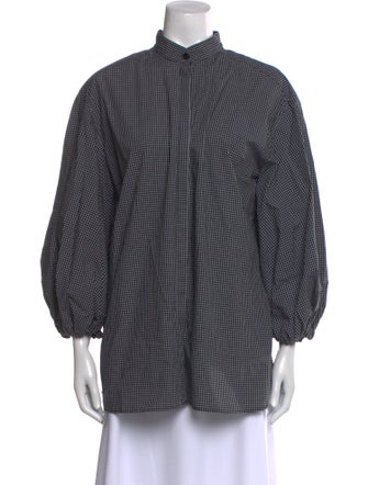 Asiatica Plaid Print Mock Neck Button-Up Top