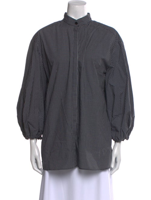 Asiatica Plaid Print Mock Neck Button-Up Top