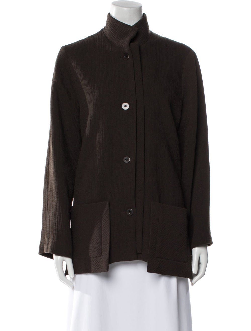 Asiatica Jacket Brown Stand Collar Patch Pockets & - image 2