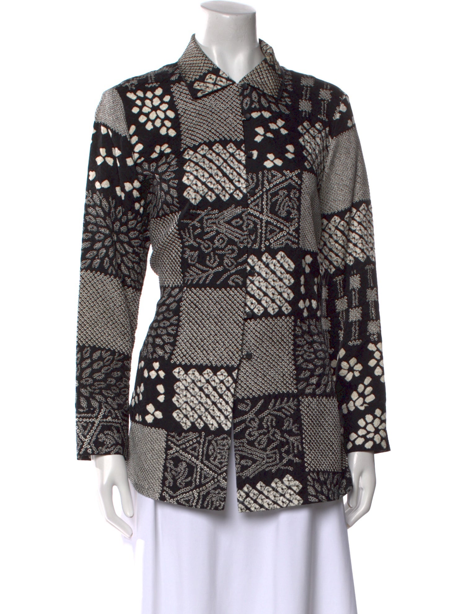 Asiatica Printed Long Sleeve Button-Up Top