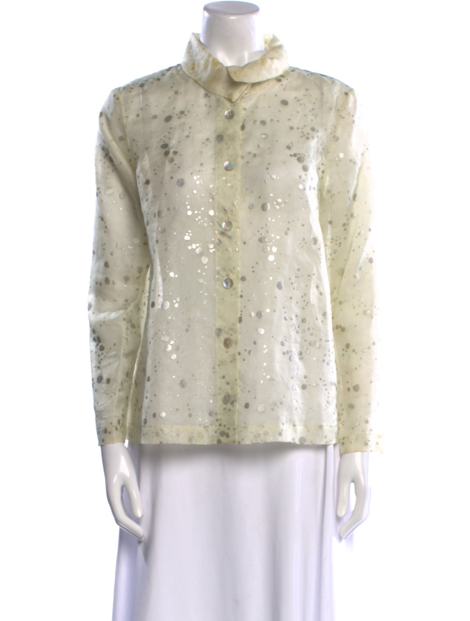 Asiatica Floral Print Mock Neck Button-Up Top