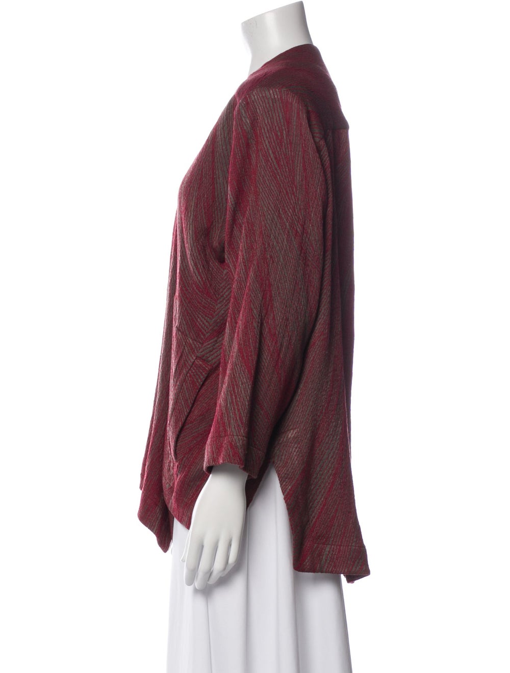 Asiatica Jacket Burgundy Tweed Pattern Collarless… - image 2