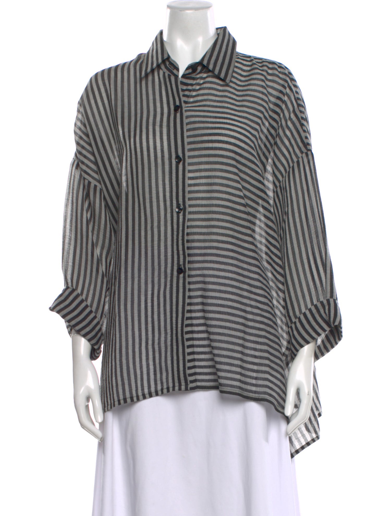 Asiatica Striped Three-Quarter Sleeve Blouse