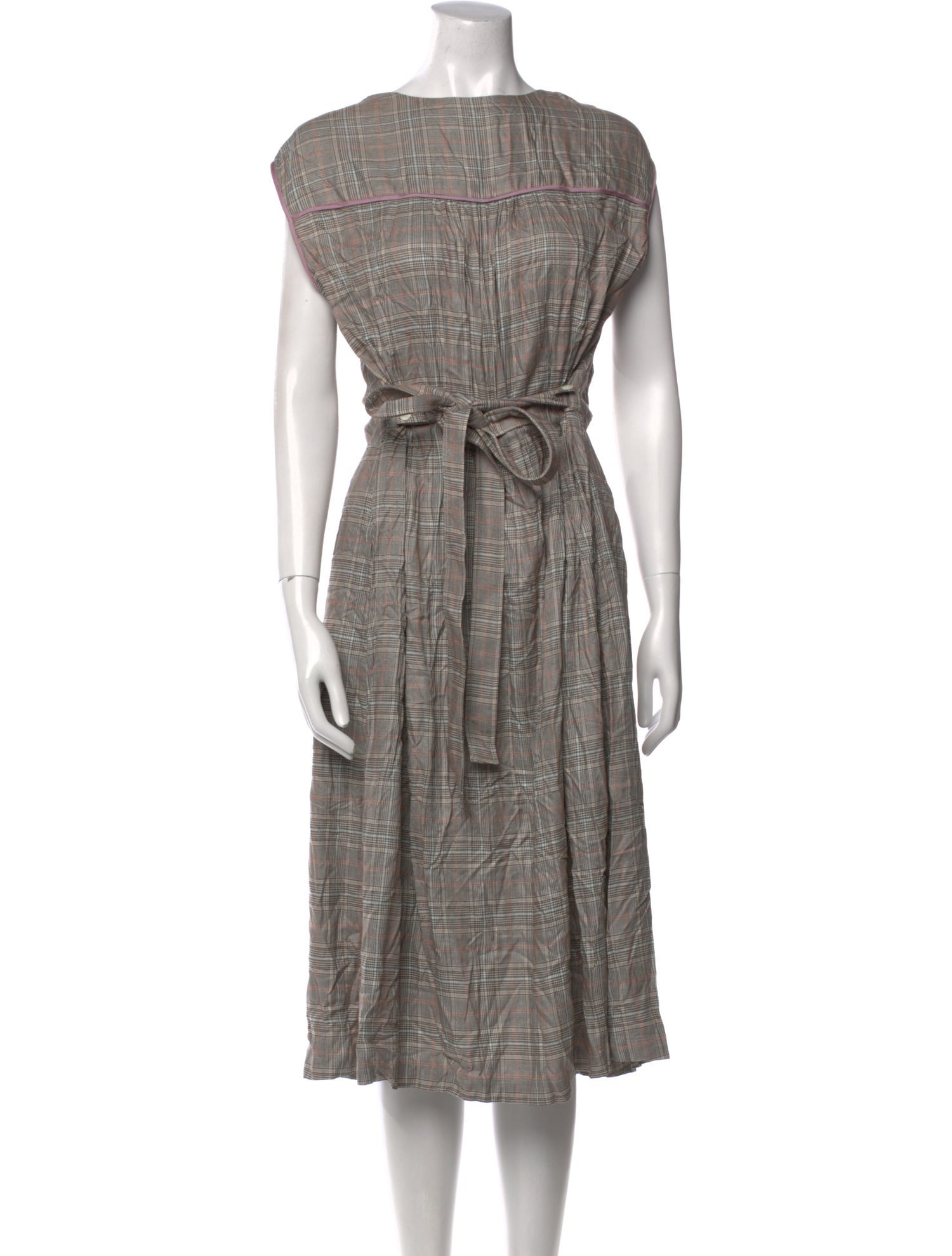 Aknvas Plaid Print Midi Length Dress