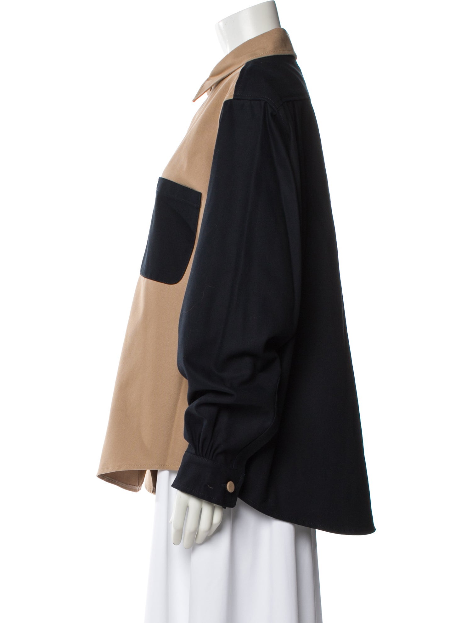 Aknvas Colorblock Pattern Long Sleeve Button-Up Top