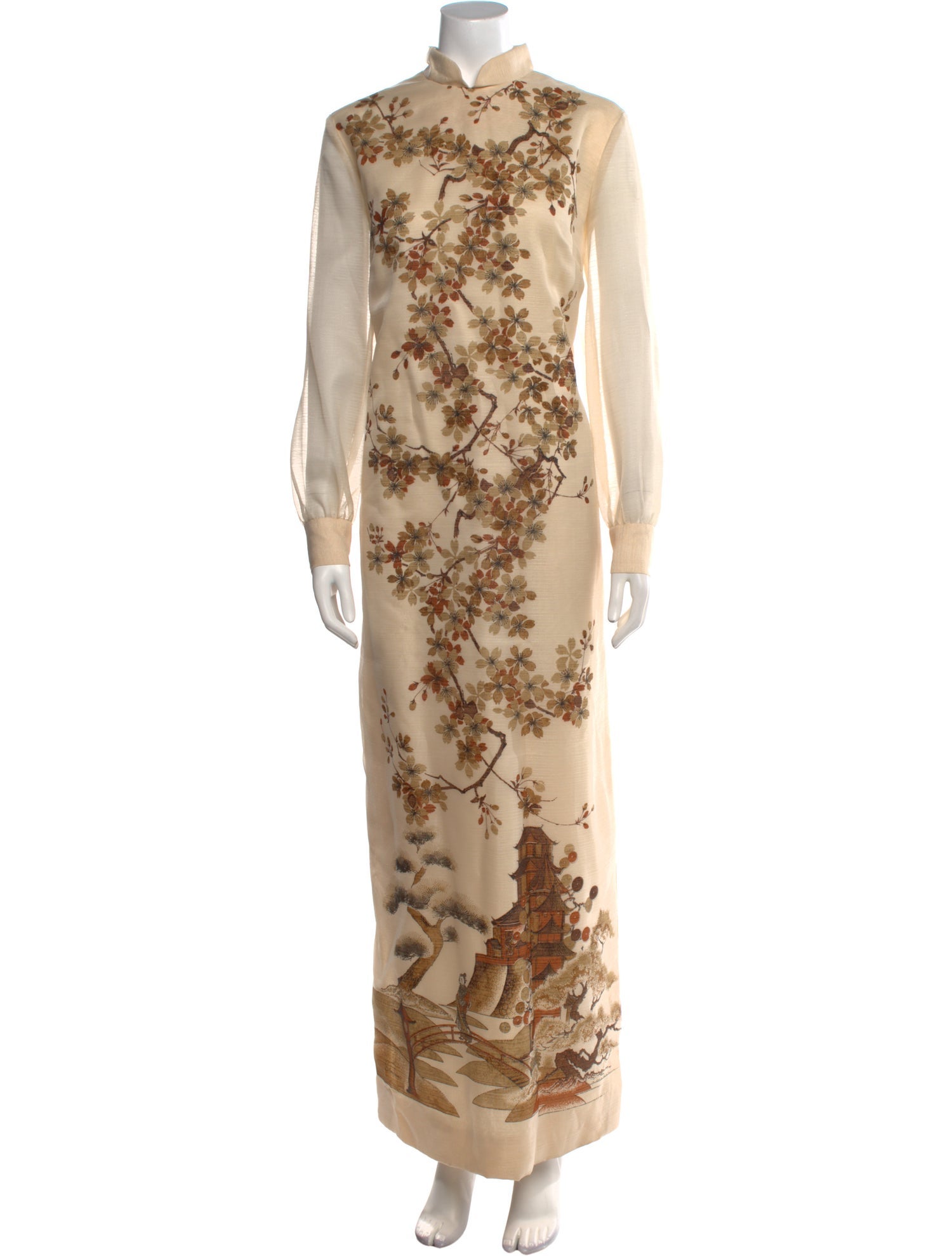 Alfred Shaheen Floral Print Long Dress