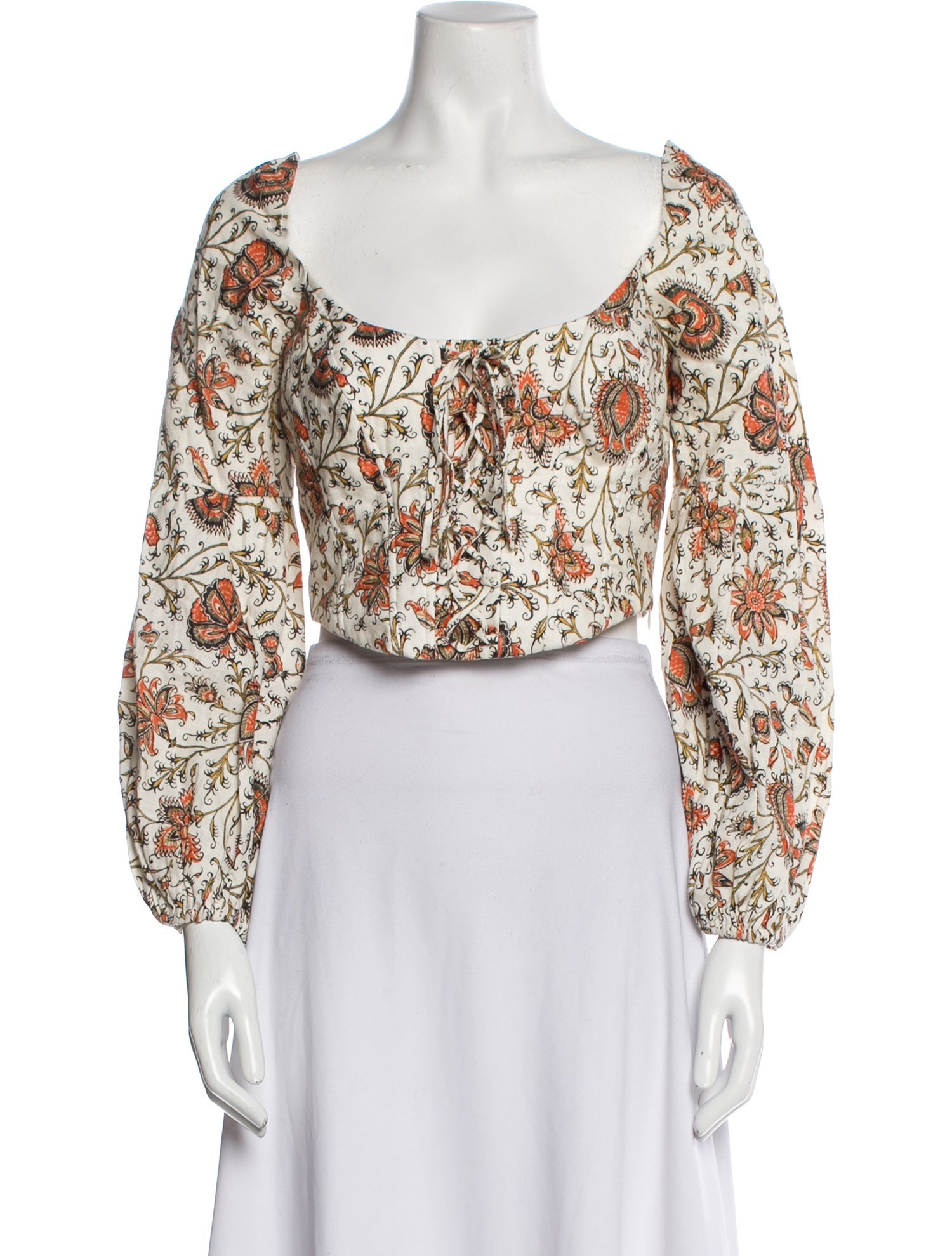 ALÉMAIS Linen Floral Print Crop Top