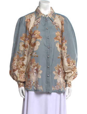ALÉMAIS Linen Floral Print Button-Up Top