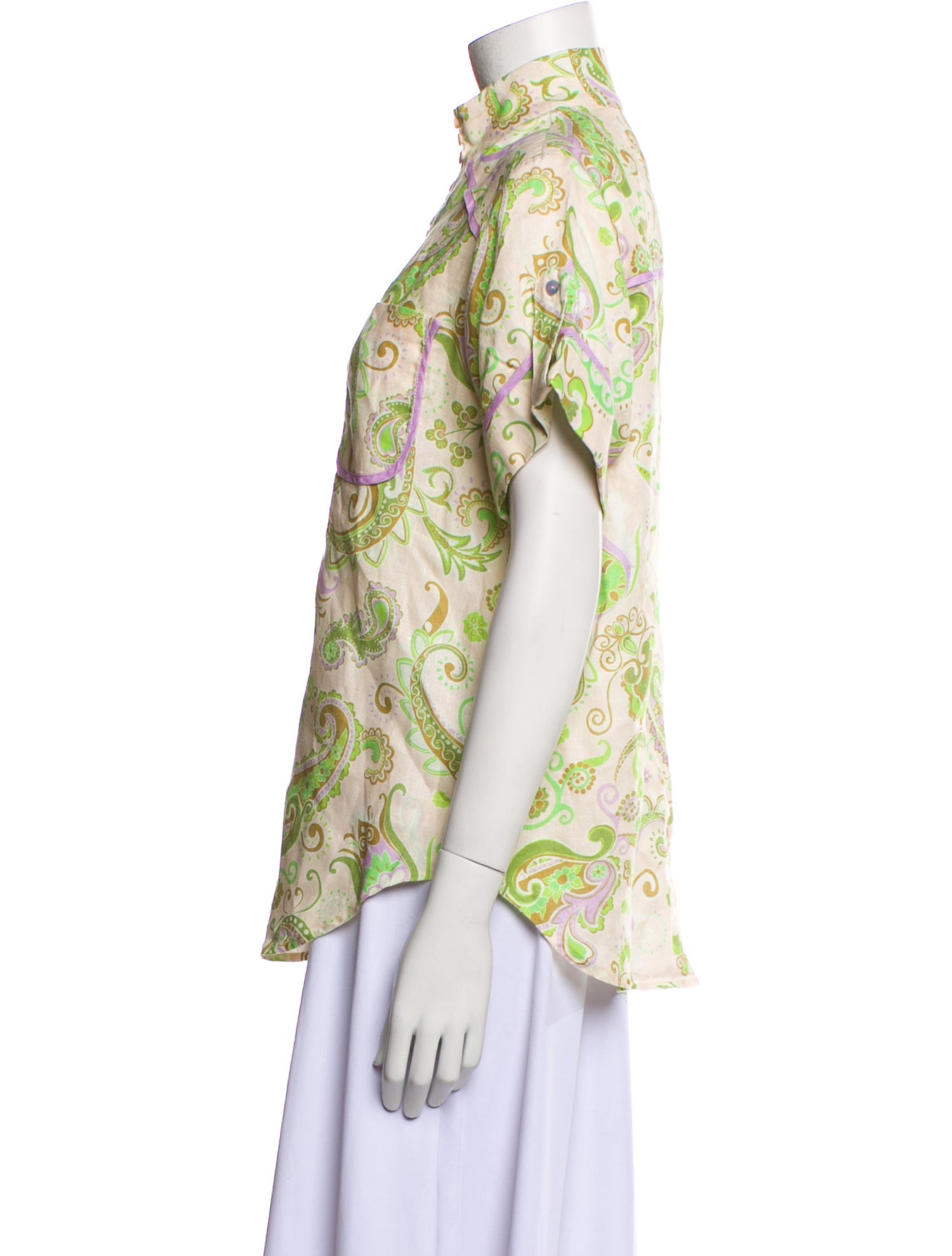 ALÉMAIS Linen Paisley Print Button-Up Top