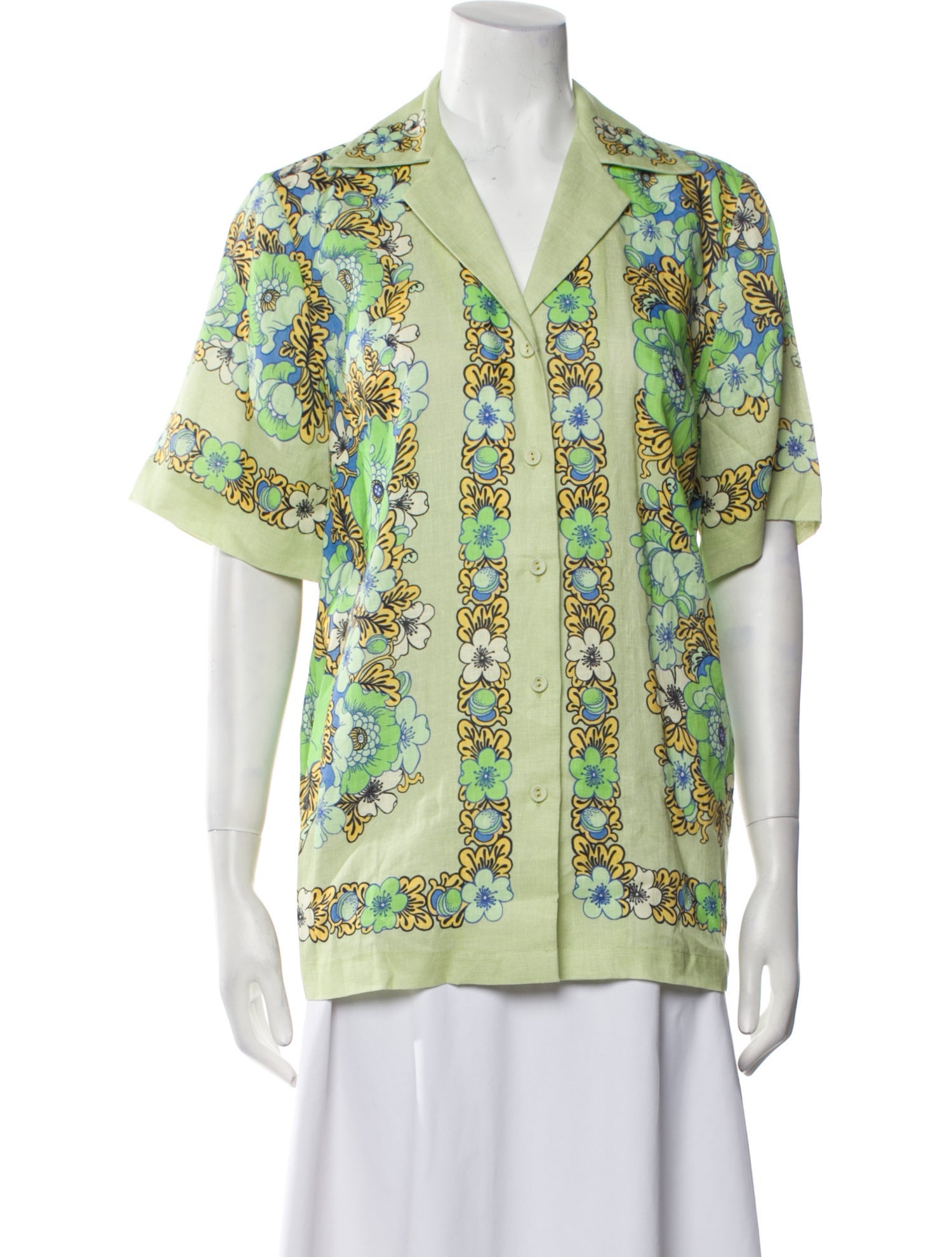 ALÉMAIS Linen Floral Print Button-Up Top
