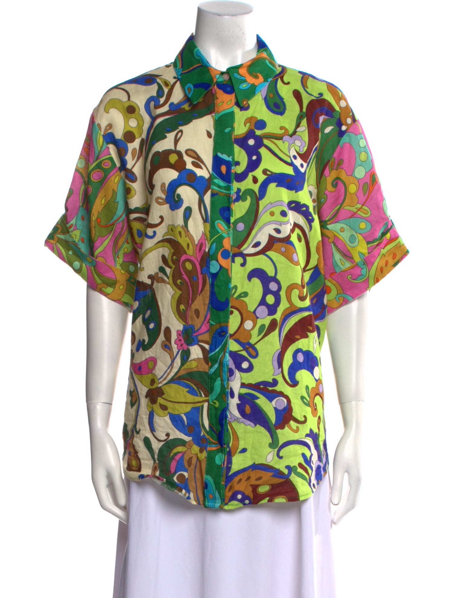 ALÉMAIS Printed Short Sleeve Button-Up Top