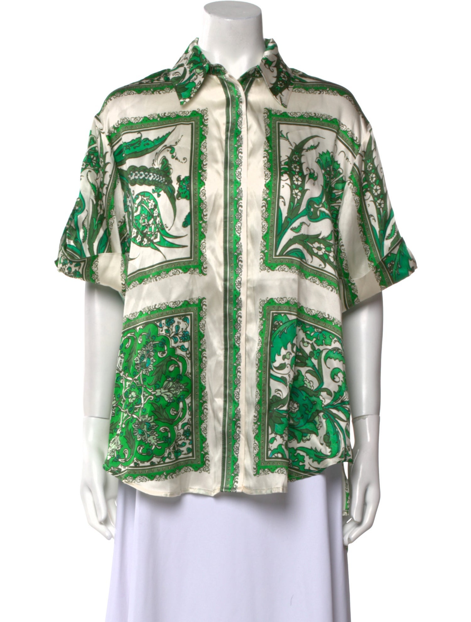 ALÉMAIS Silk Printed Button-Up Top