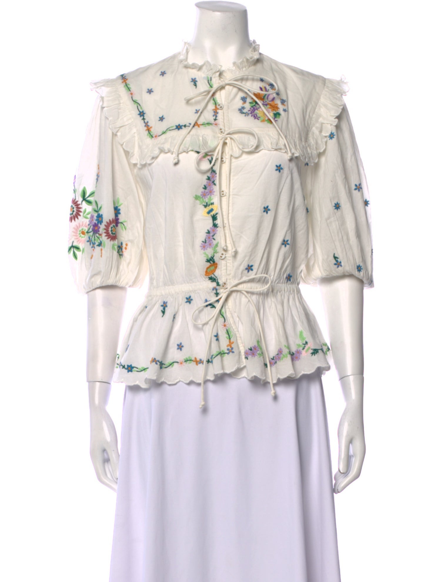 ALÉMAIS Floral Print Mock Neck Blouse