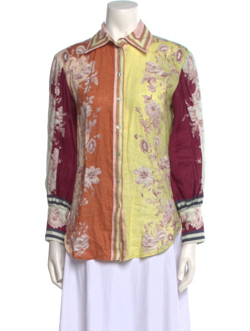 ALÉMAIS Linen Floral Print Button-Up Top