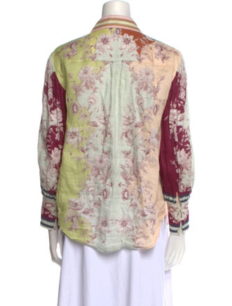 ALÉMAIS Linen Floral Print Button-Up Top