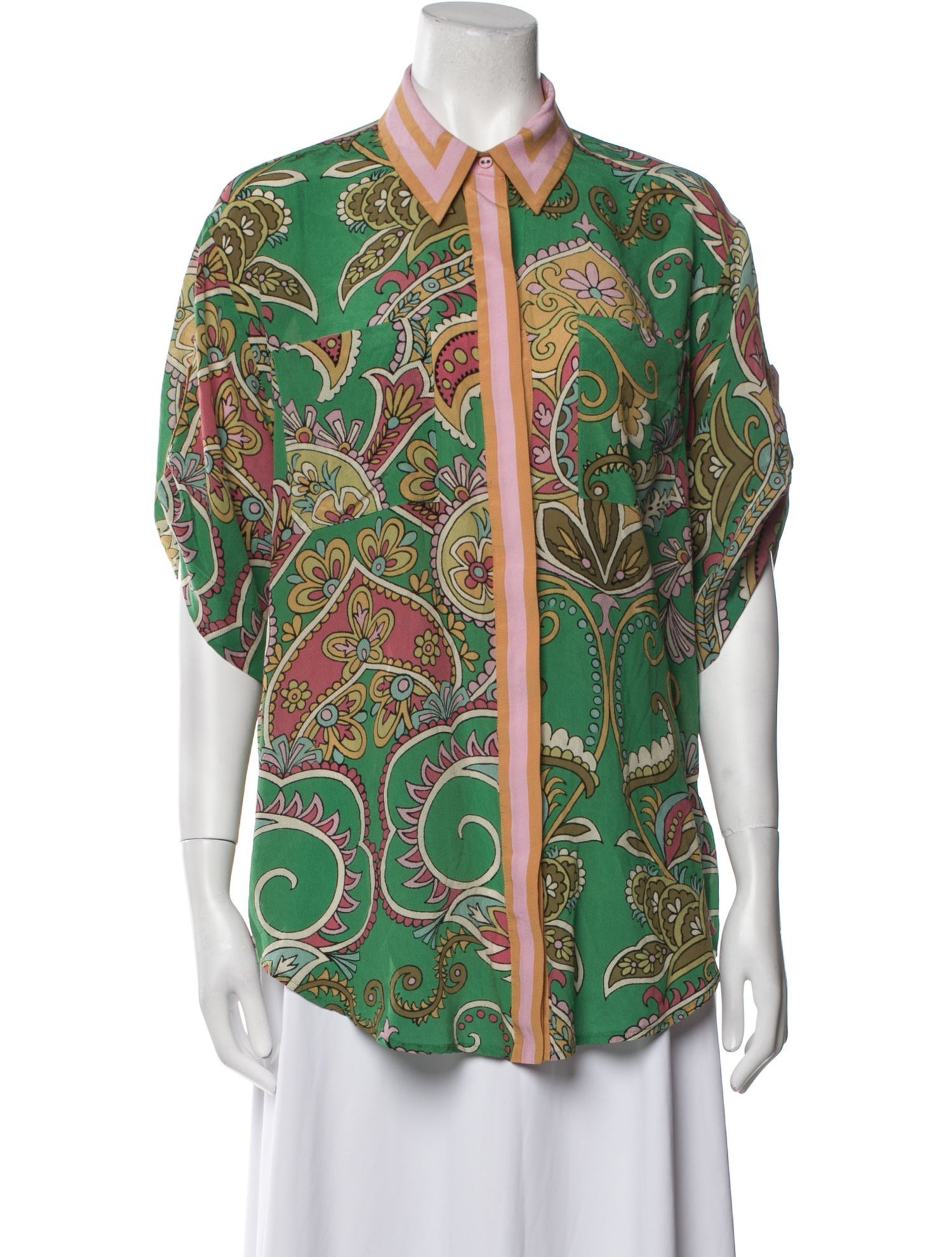 ALÉMAIS Silk Paisley Print Button-Up Top