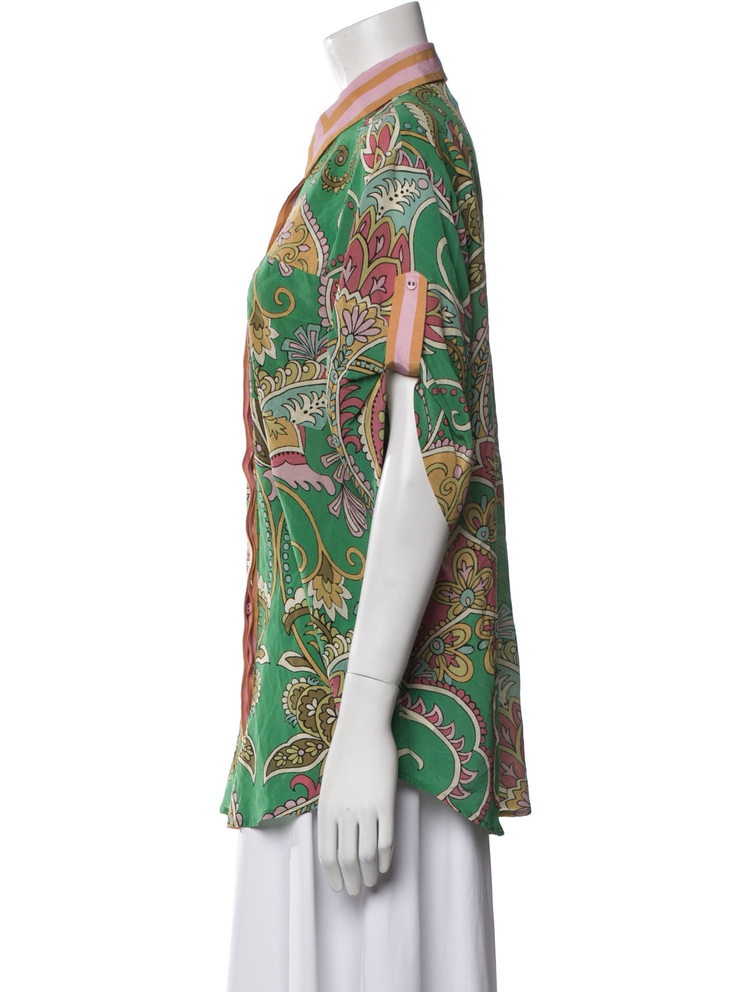 ALÉMAIS Silk Paisley Print Button-Up Top