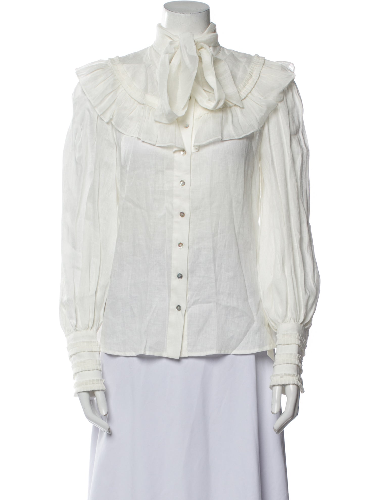 ALÉMAIS Linen Mock Neck Button-Up Top