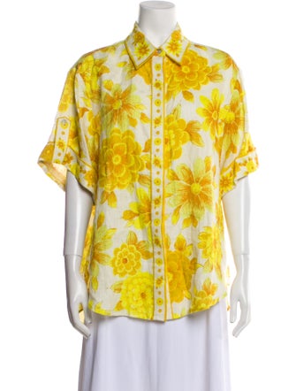 ALÉMAIS Linen Floral Print Button-Up Top