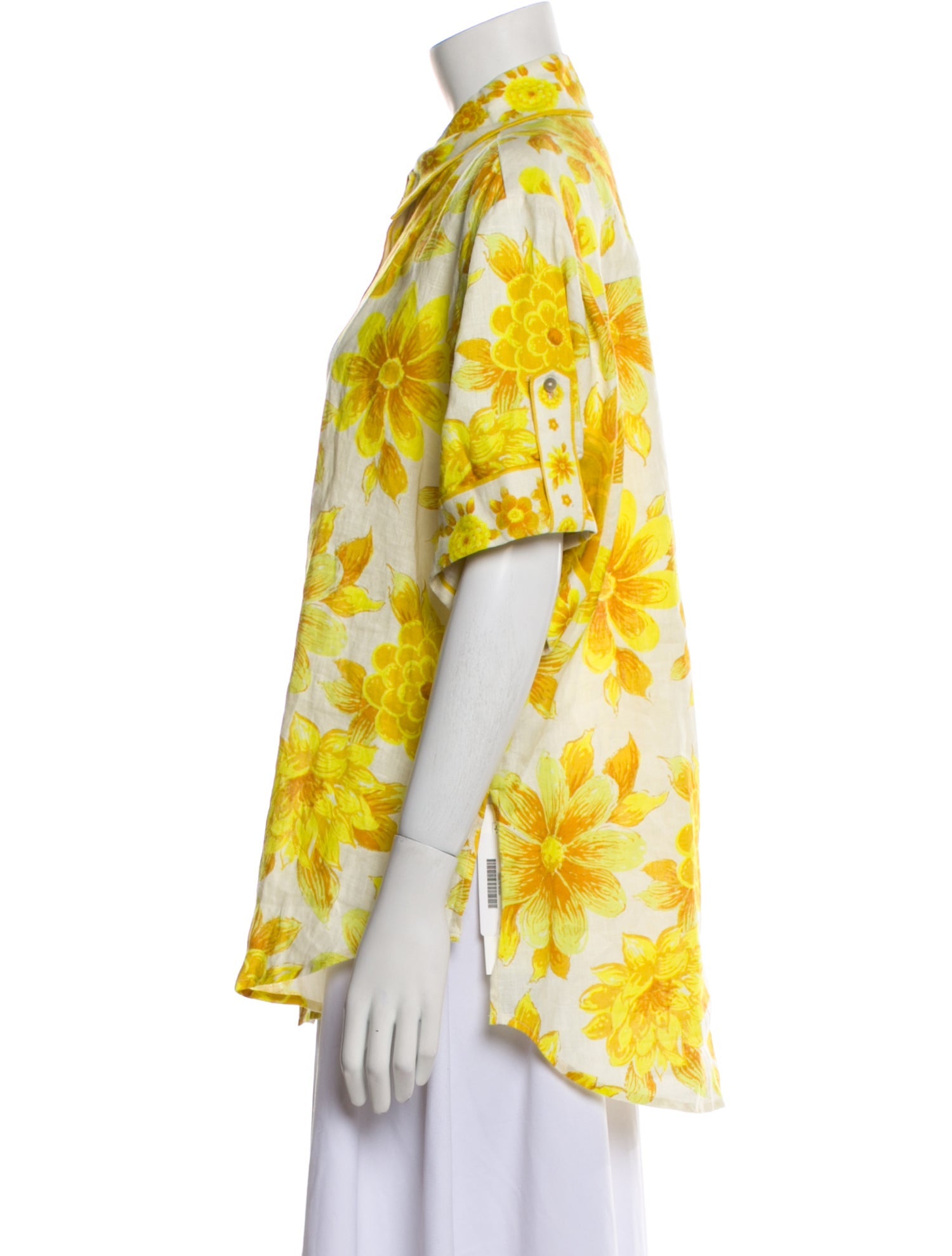 ALÉMAIS Linen Floral Print Button-Up Top