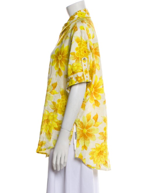 ALÉMAIS Linen Floral Print Button-Up Top