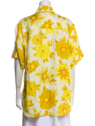 ALÉMAIS Linen Floral Print Button-Up Top