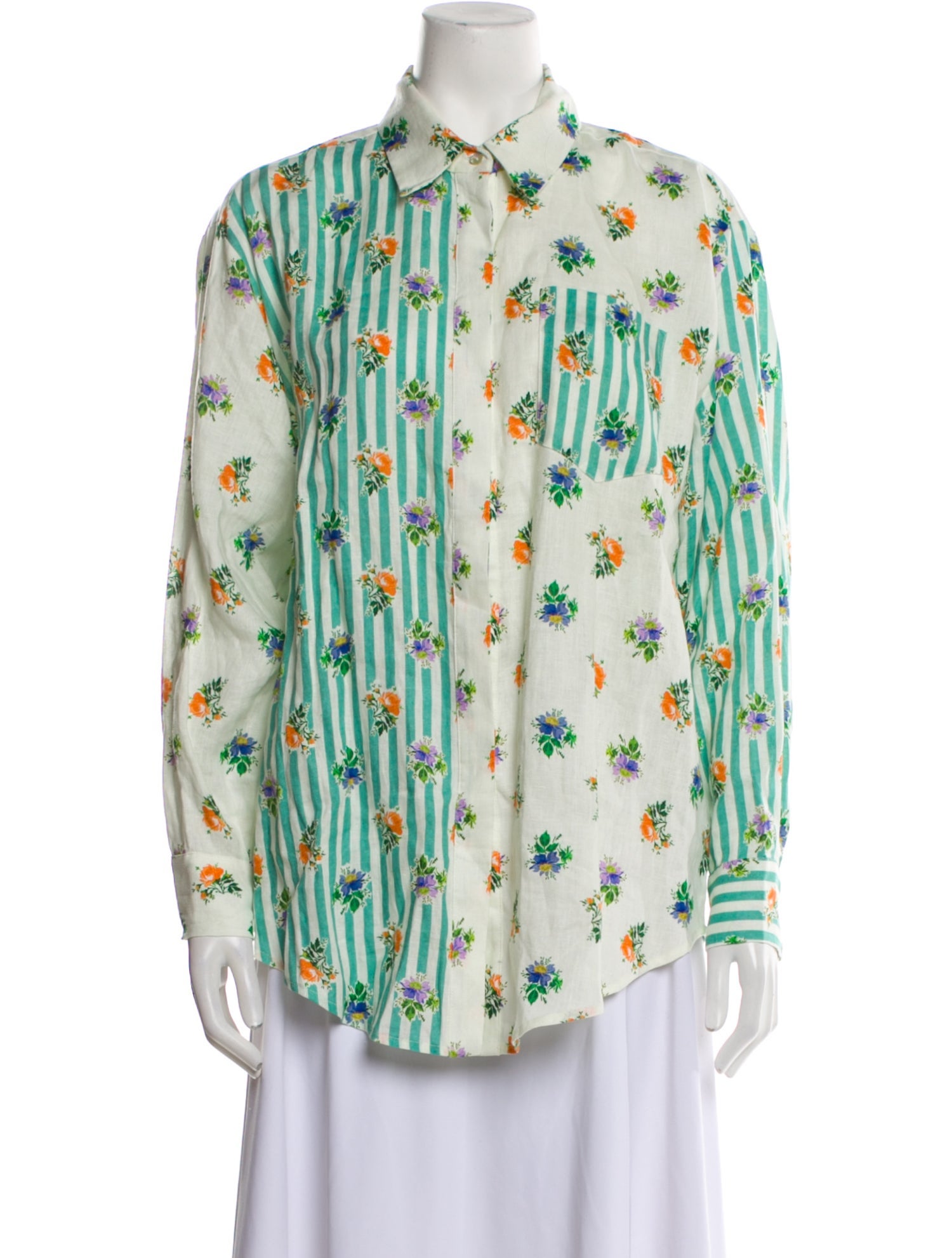ALÉMAIS Linen Floral Print Button-Up Top