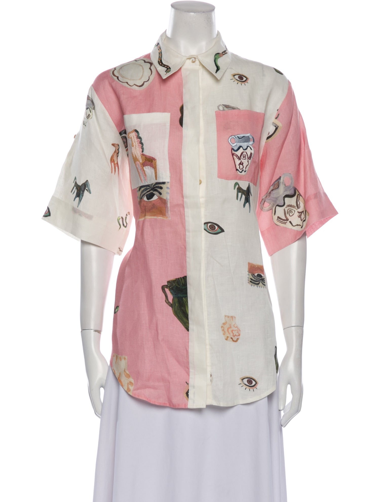 ALÉMAIS Linen Printed Button-Up Top