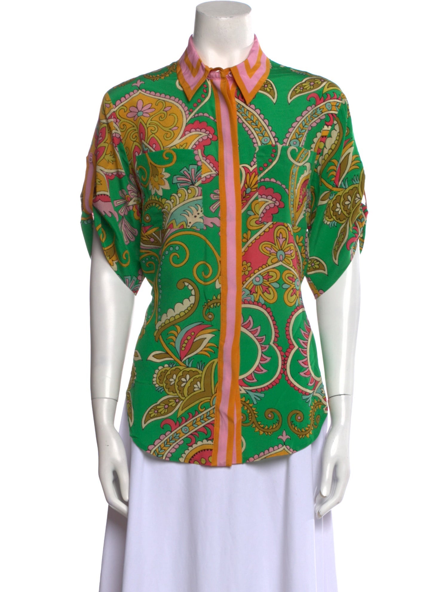 ALÉMAIS Silk Paisley Print Button-Up Top