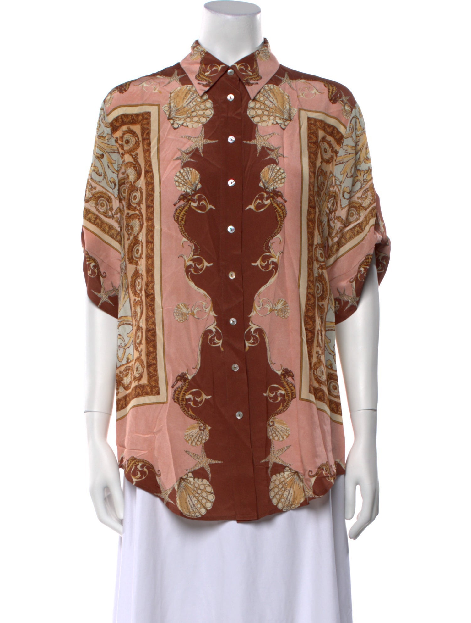 ALÉMAIS Silk Printed Button-Up Top