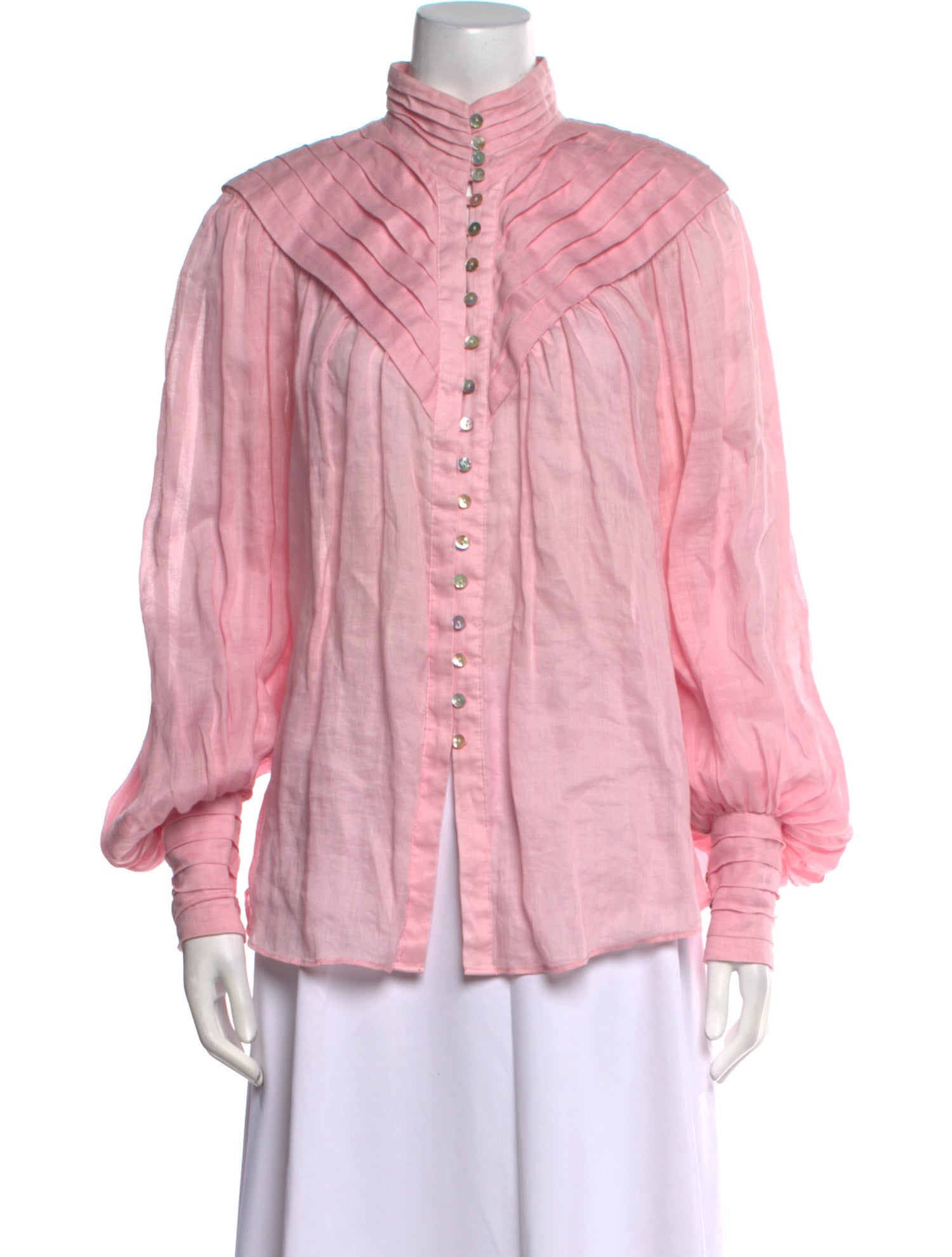 ALÉMAIS Mock Neck Long Sleeve Button-Up Top