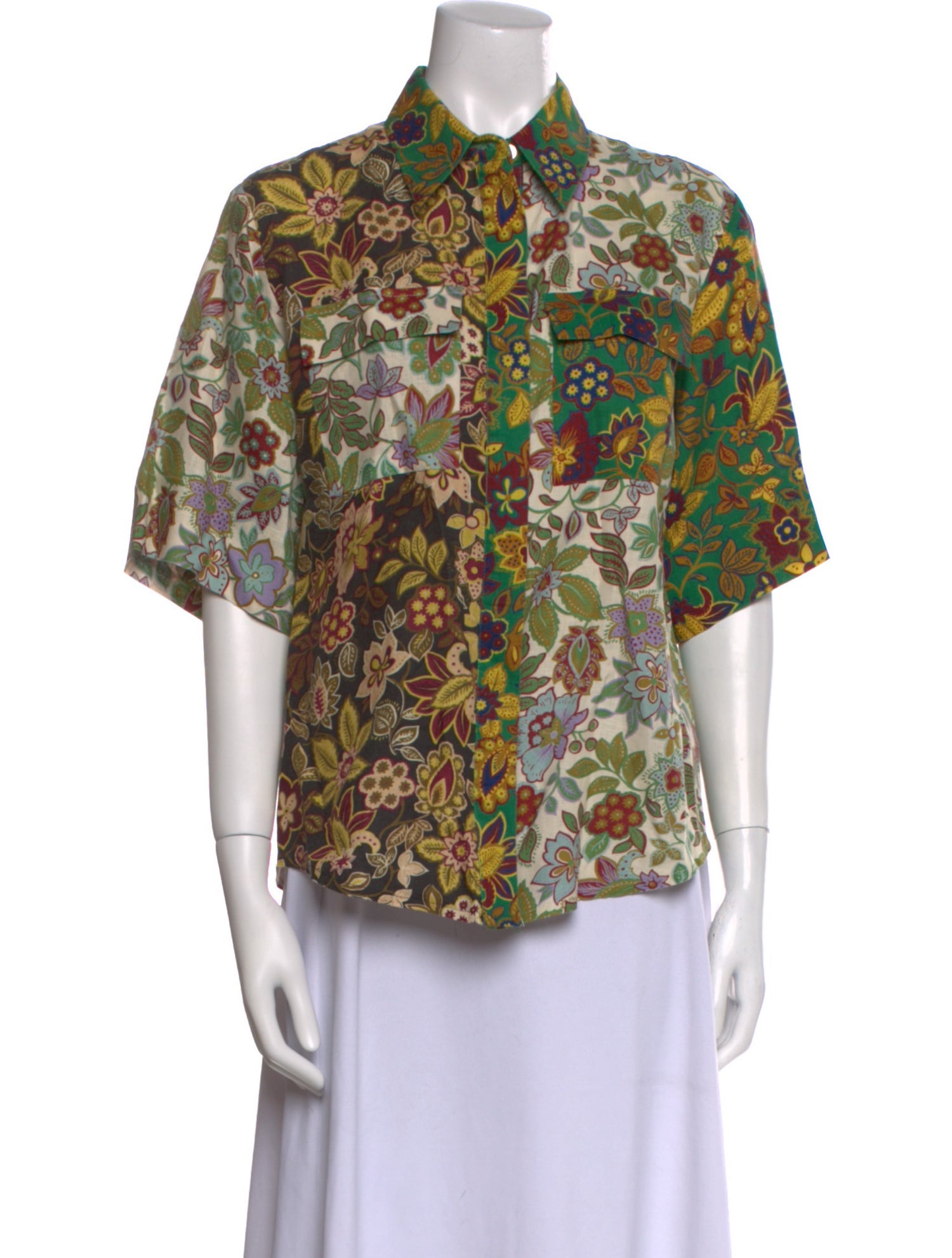 ALÉMAIS Printed Short Sleeve Button-Up Top