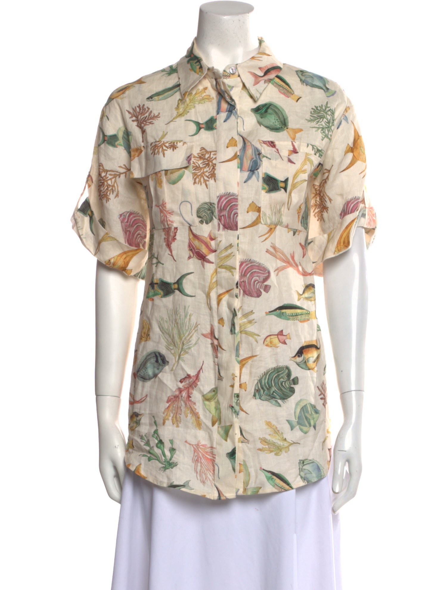 ALÉMAIS Floral Print Short Sleeve Button-Up Top