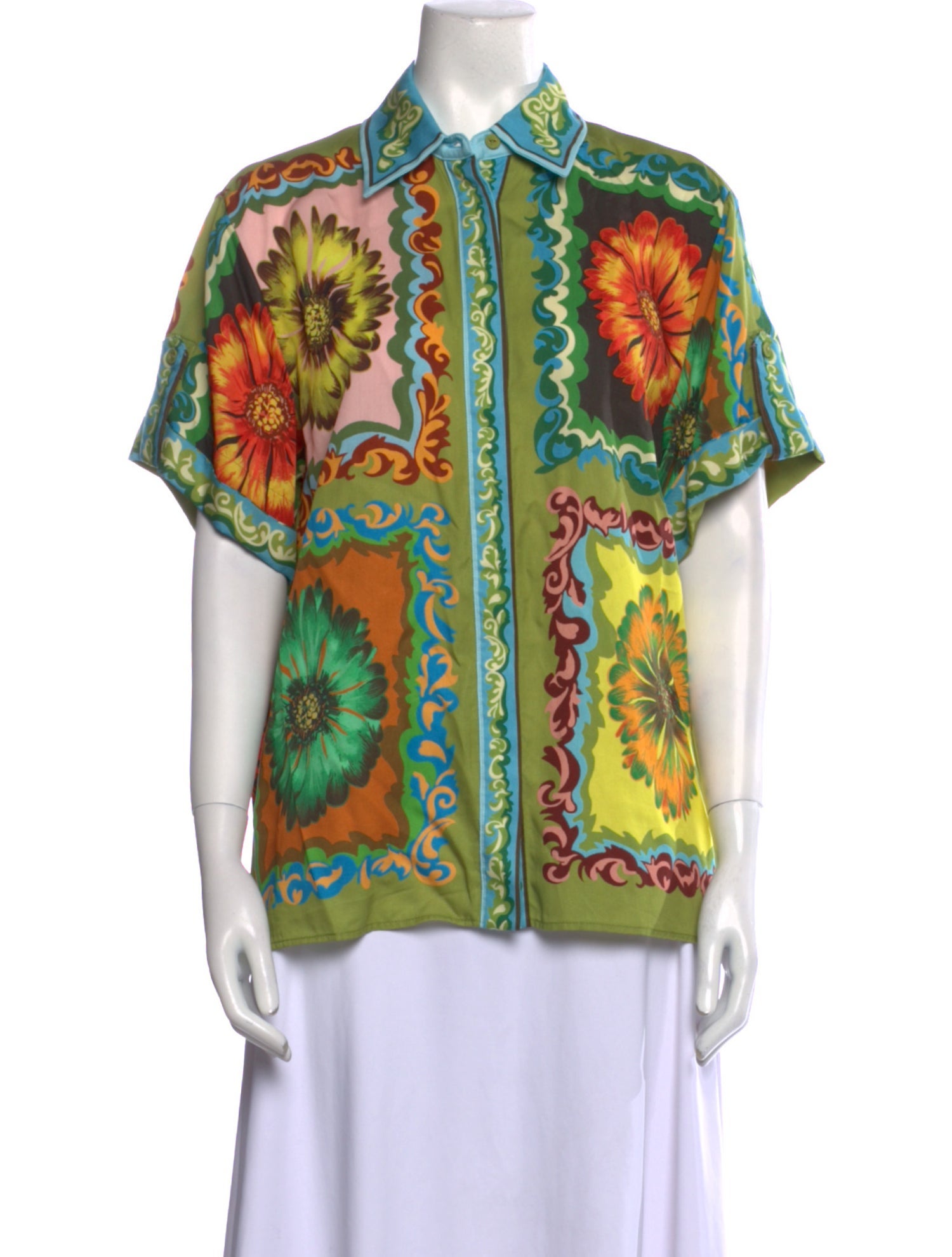 ALÉMAIS Printed Short Sleeve Button-Up Top