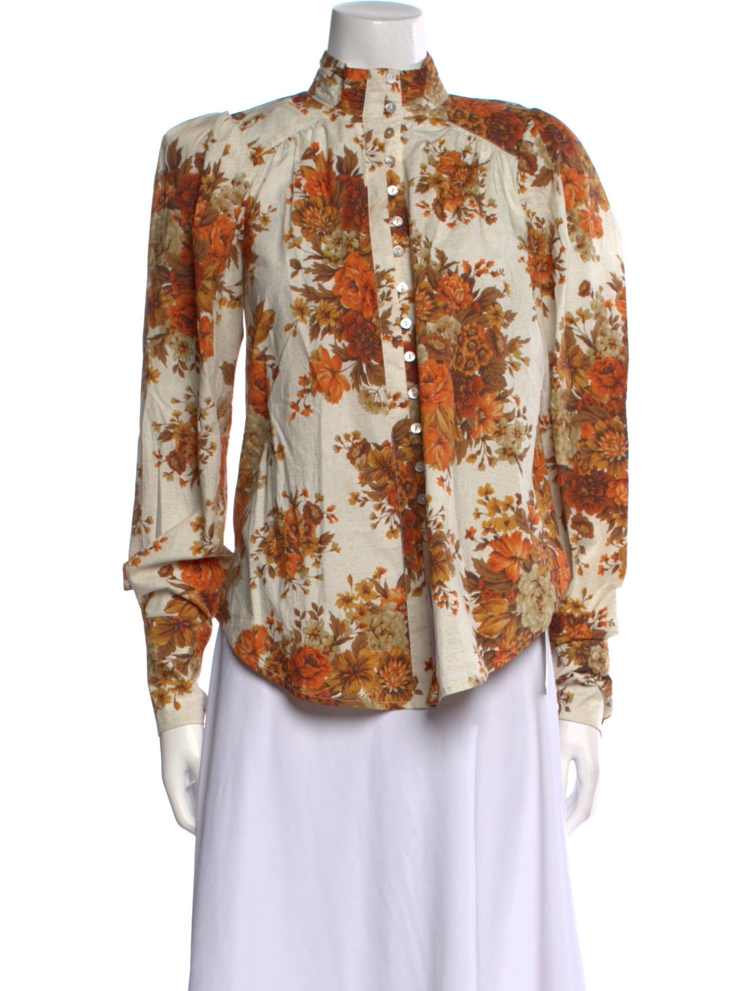 ALÉMAIS Floral Print Mock Neck Blouse