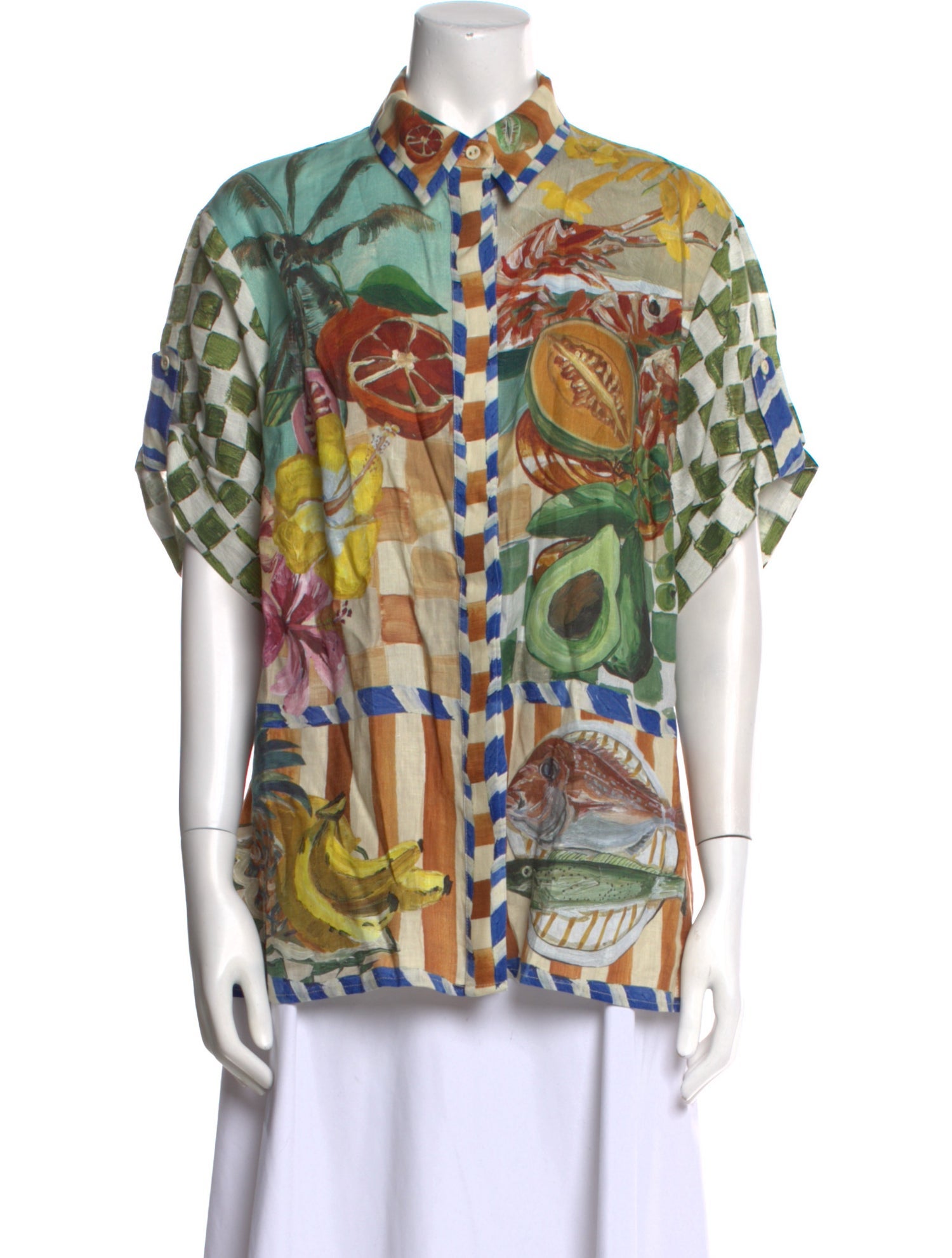 ALÉMAIS Linen Printed Button-Up Top