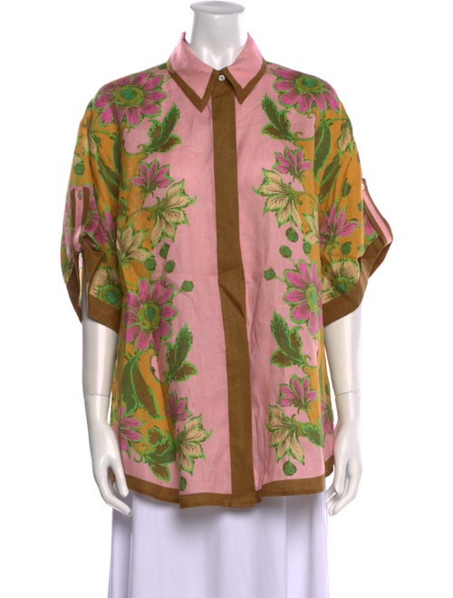 ALÉMAIS Linen Floral Print Button-Up Top