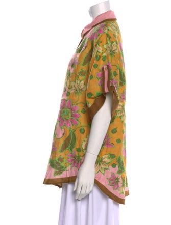 ALÉMAIS Linen Floral Print Button-Up Top