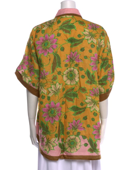 ALÉMAIS Linen Floral Print Button-Up Top