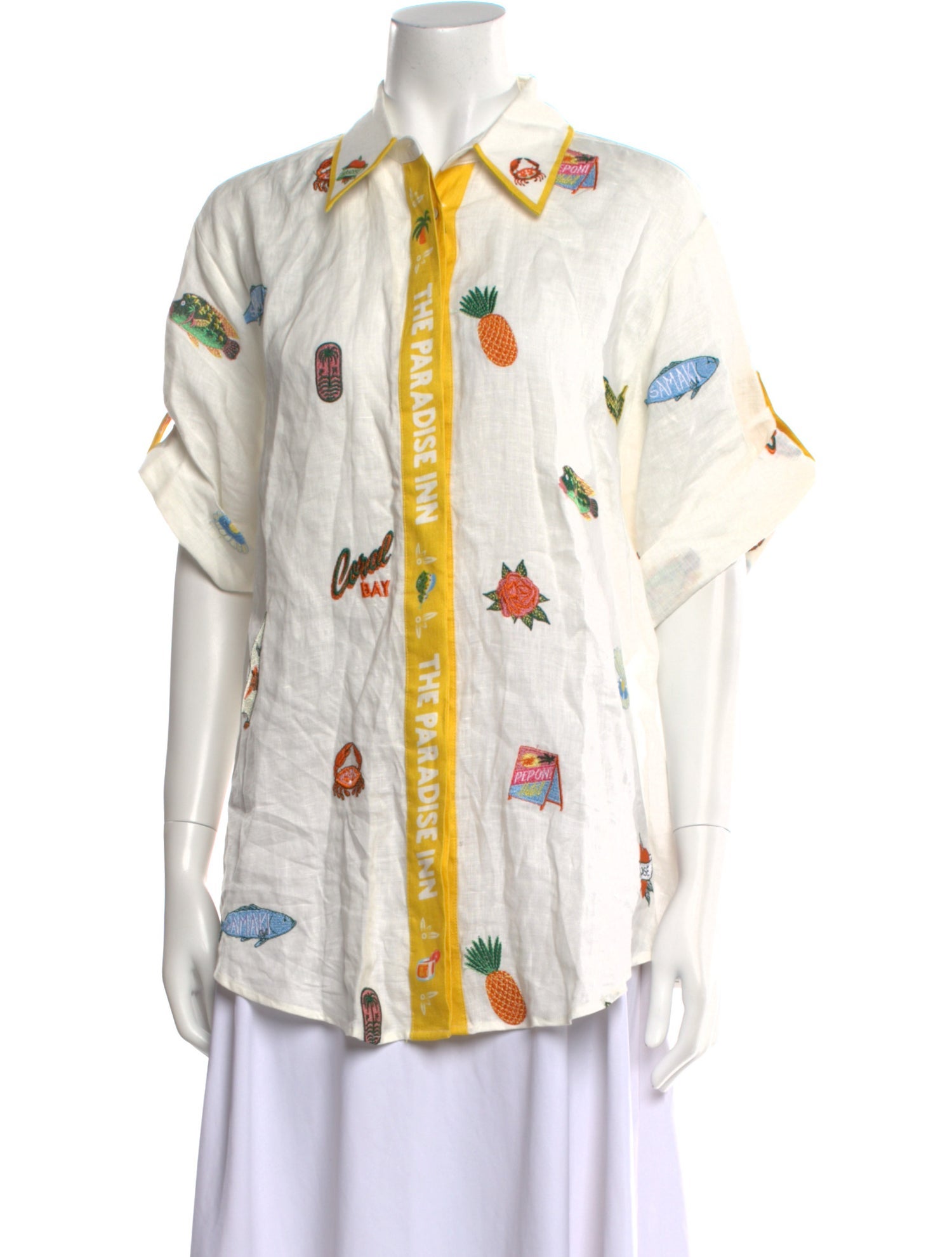 ALÉMAIS Printed Short Sleeve Button-Up Top