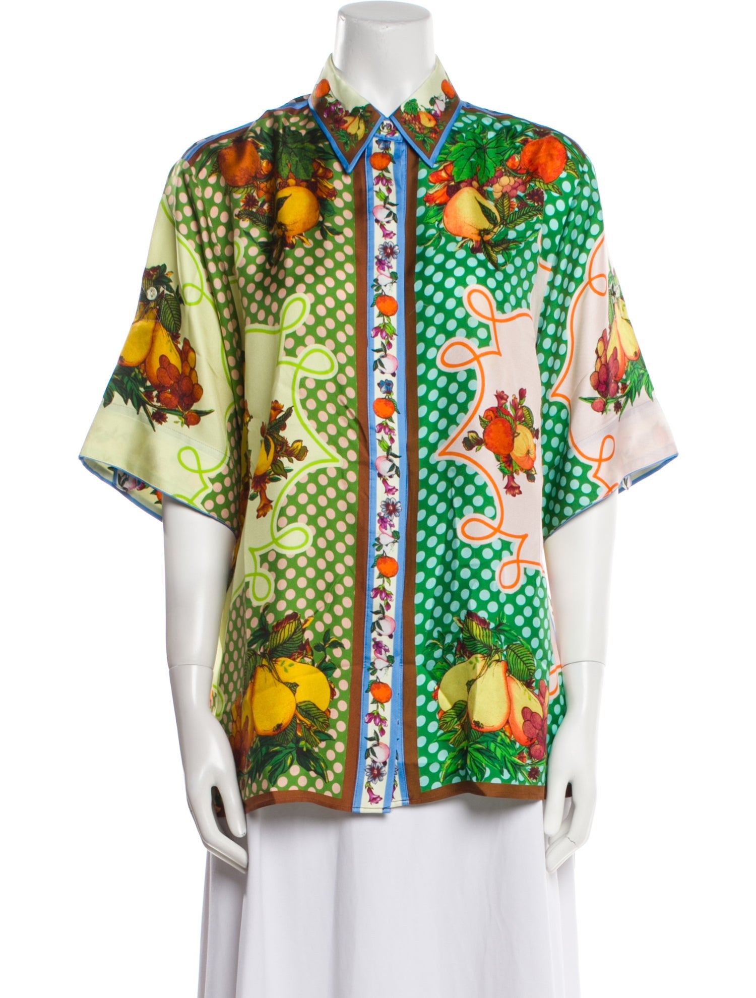 ALÉMAIS Silk Polka Dot Print Button-Up Top