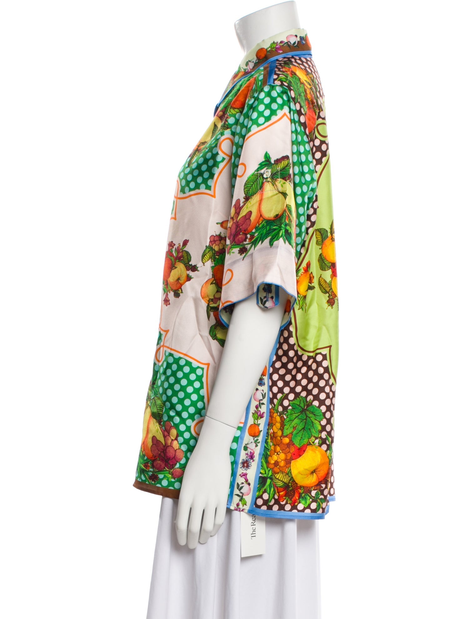 ALÉMAIS Silk Polka Dot Print Button-Up Top