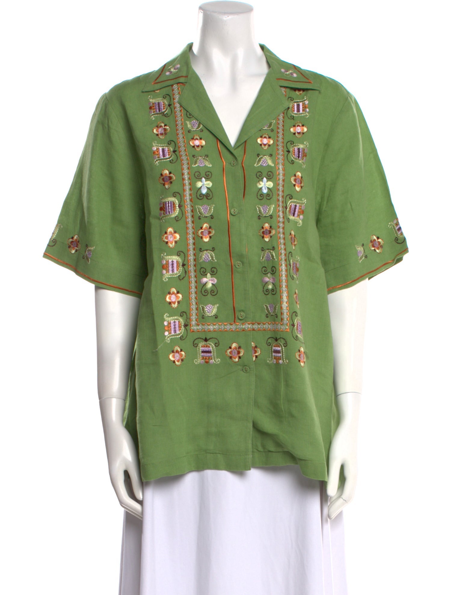 ALÉMAIS Graphic Print Short Sleeve Button-Up Top