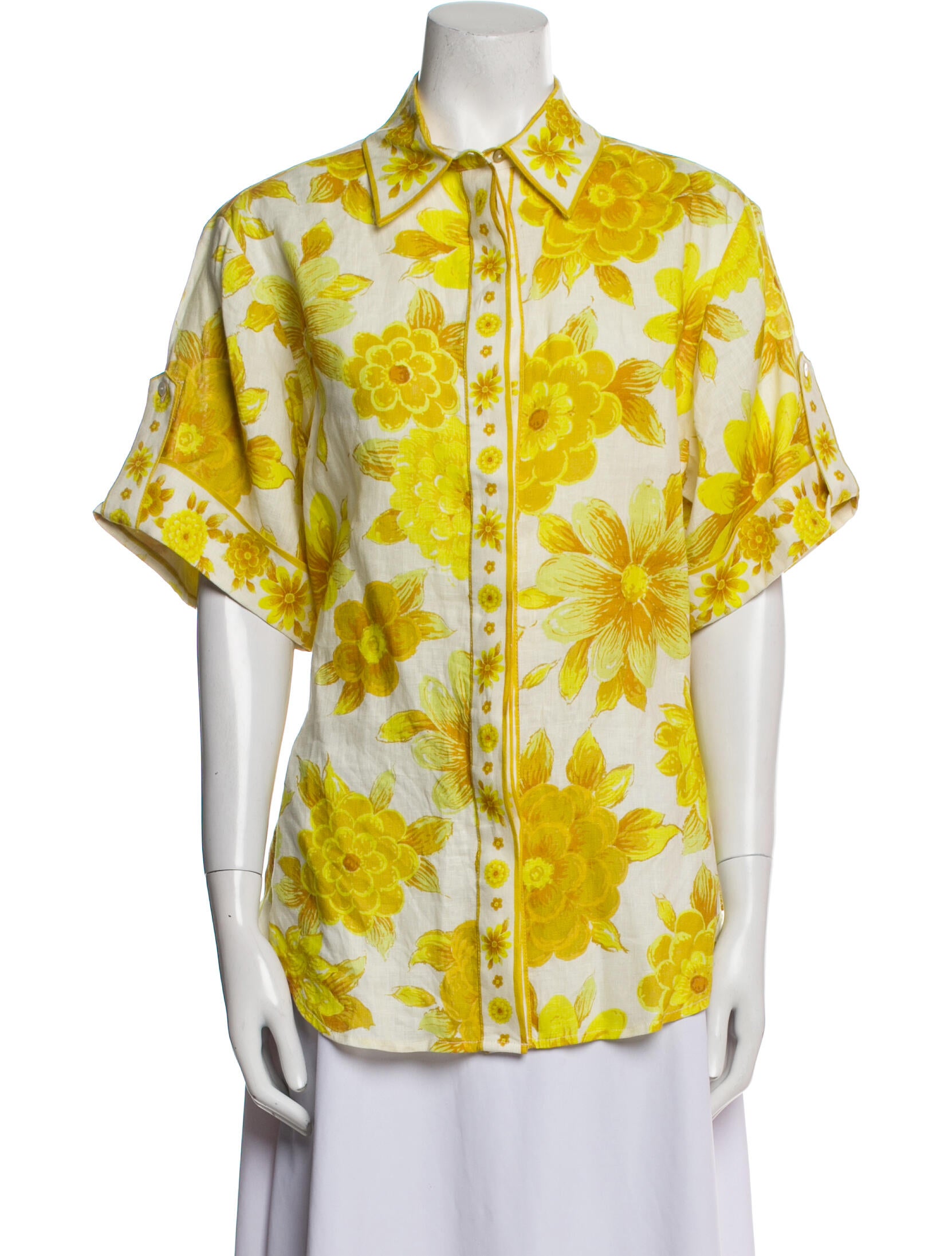 ALÉMAIS Linen Floral Print Button-Up Top