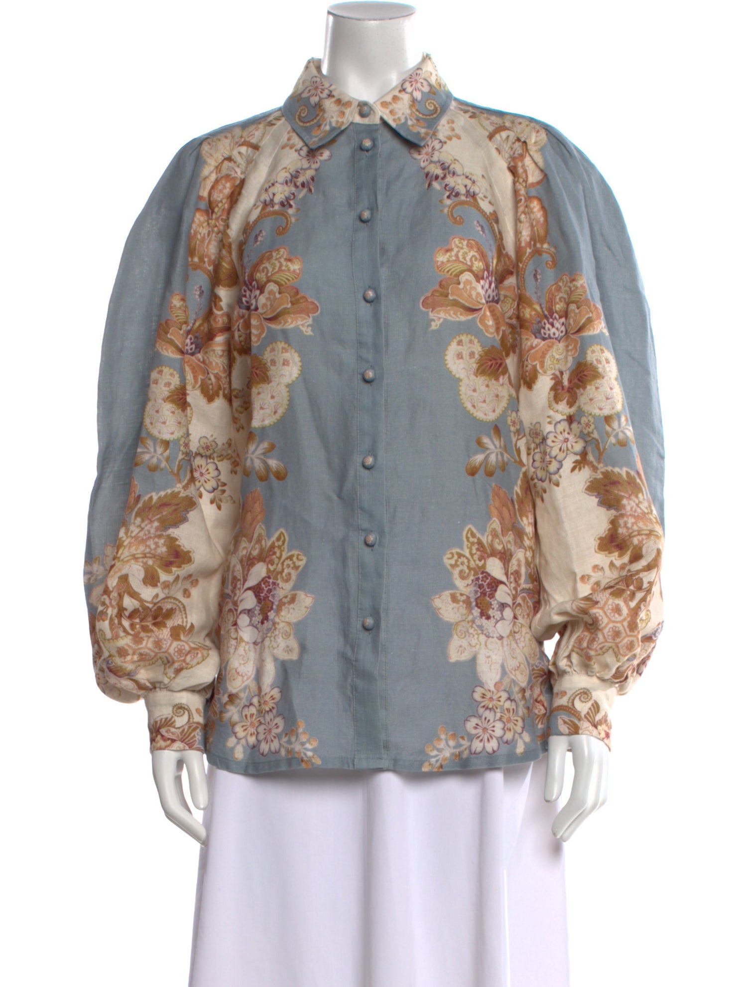 ALÉMAIS Linen Floral Print Button-Up Top